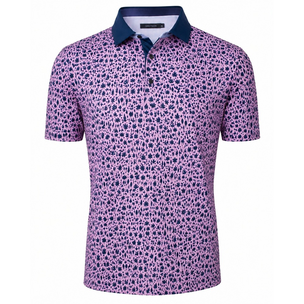 Greyson Men's XL Polo Shirt Purple Pink Forest Print Golf Performance Preppy Lux